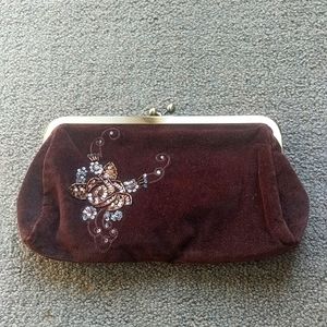 Brown Velvet Clutch with Floral Beaded Decor